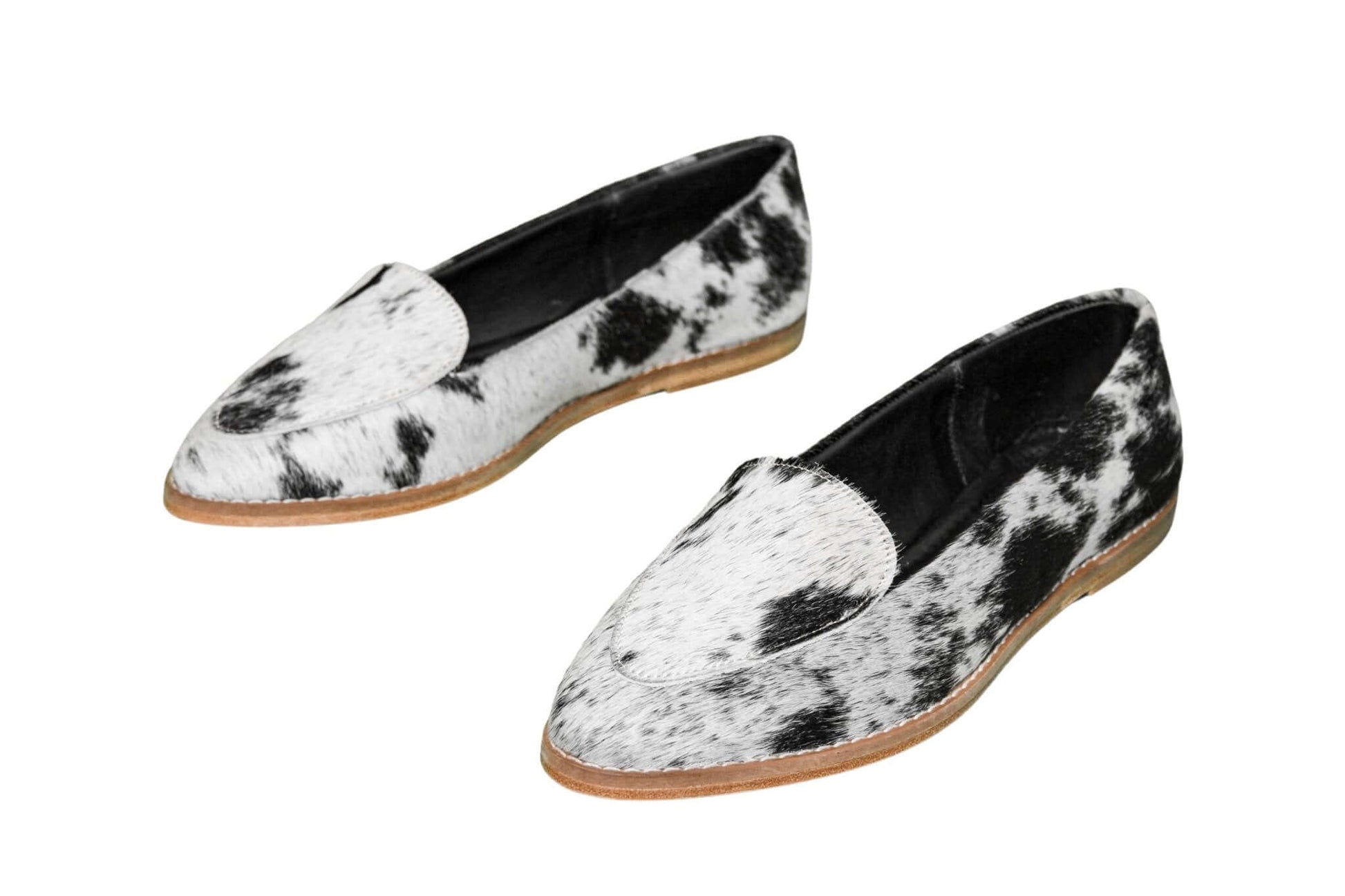 Gretta Cowhide Loafers – Hair-on Hide Almond Toe Western Loafers – Size 8