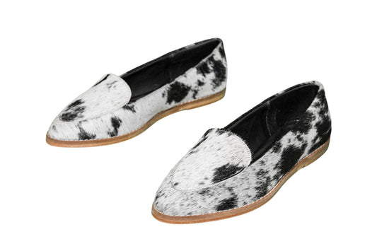 Gretta Cowhide Loafers – Hair-on Hide Almond Toe Western Loafers – Size 8