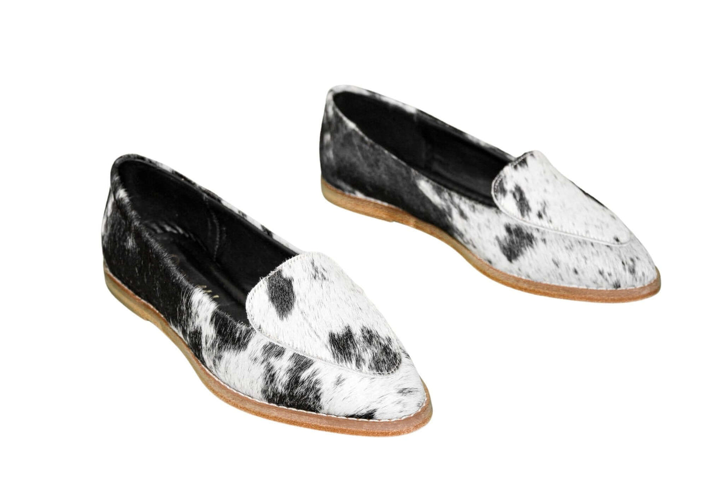 Gretta Cowhide Loafers – Hair-on Hide Almond Toe Western Loafers – Size 8