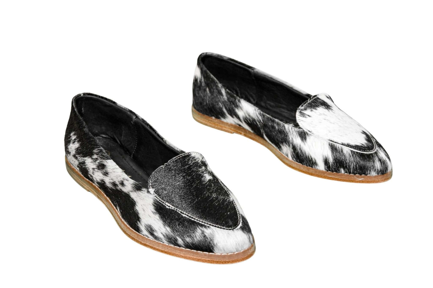 Gretta Cowhide Loafers – Hair-on Hide Almond Toe Western Loafers – Size 8