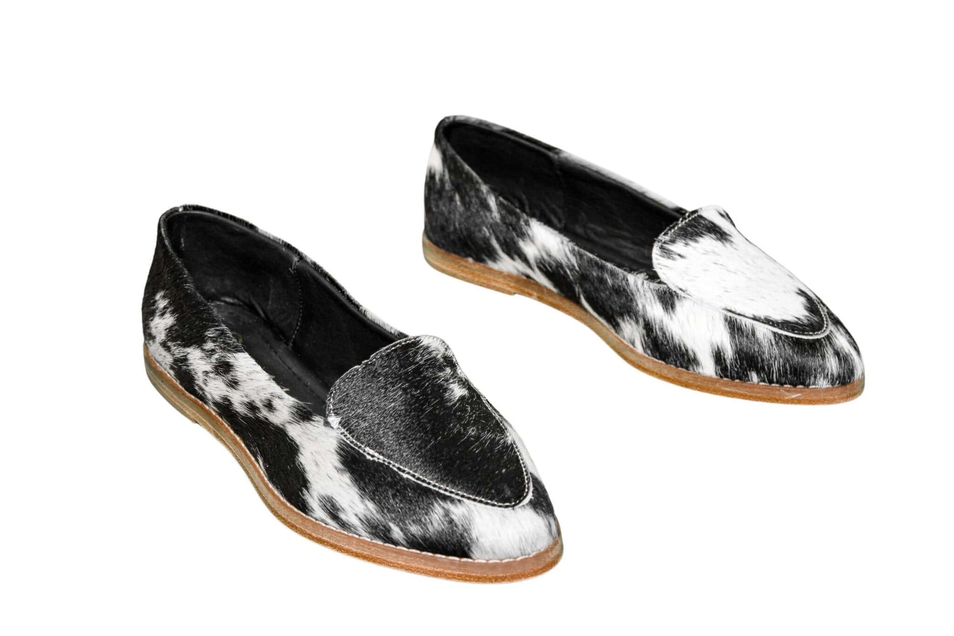 Gretta Cowhide Loafers – Hair-on Hide Almond Toe Western Loafers – Size 8