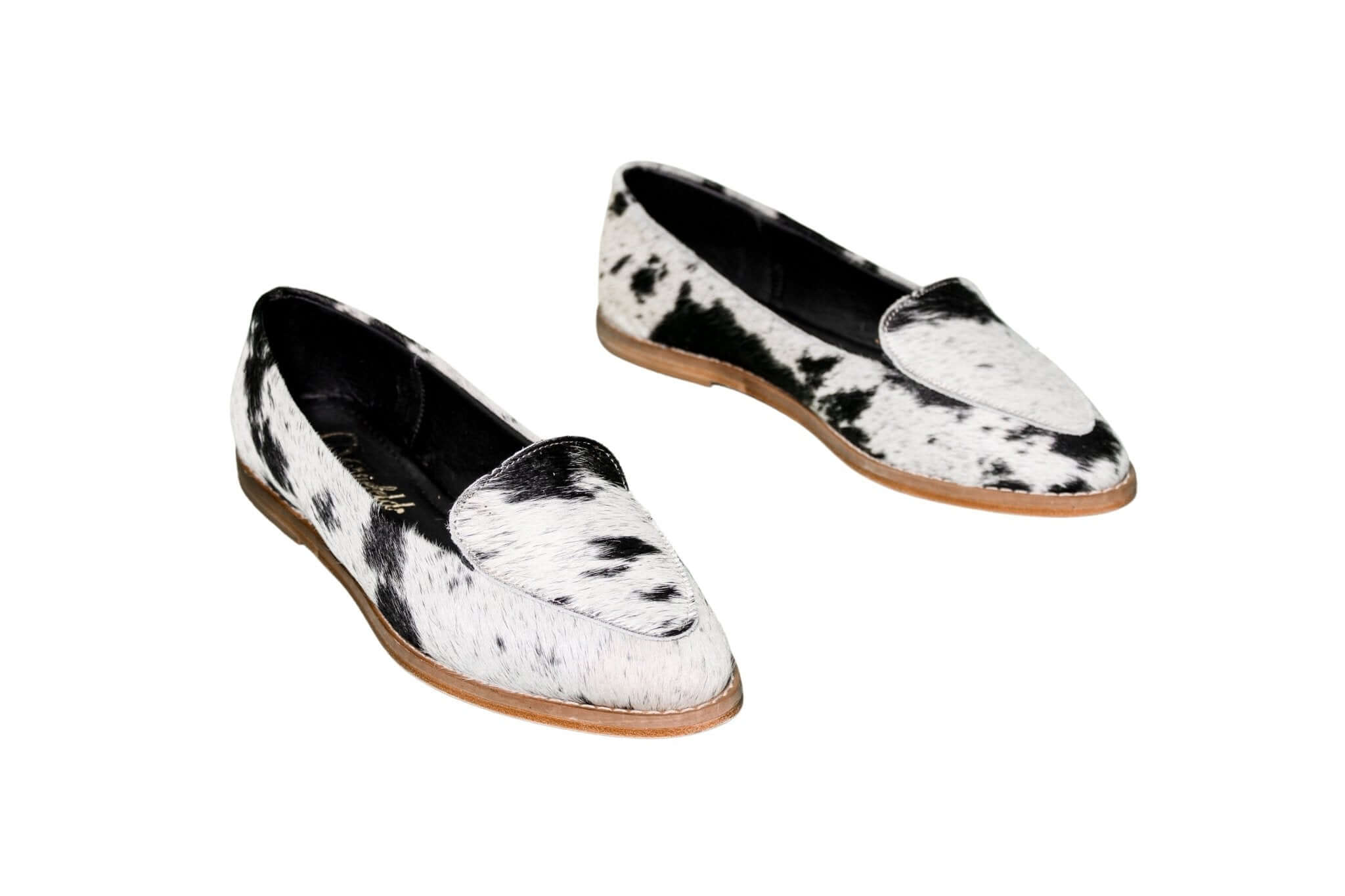 Gretta Cowhide Loafers – Hair-on Hide Almond Toe Western Loafers – Size 8