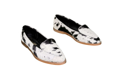 Gretta Cowhide Loafers – Hair-on Hide Almond Toe Western Loafers – Size 8
