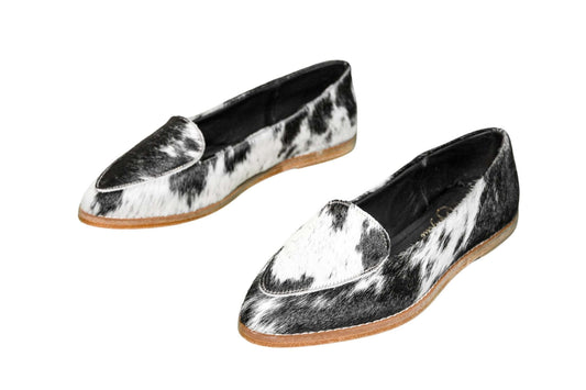 Gretta Cowhide Loafers – Hair-on Hide Almond Toe Western Loafers – Size 8