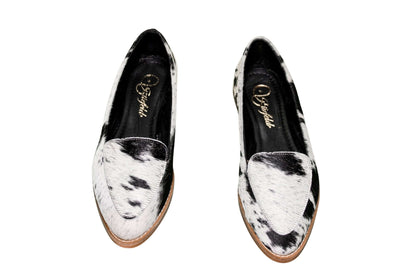 Gretta Cowhide Loafers – Hair-on Hide Almond Toe Western Loafers – Size 8