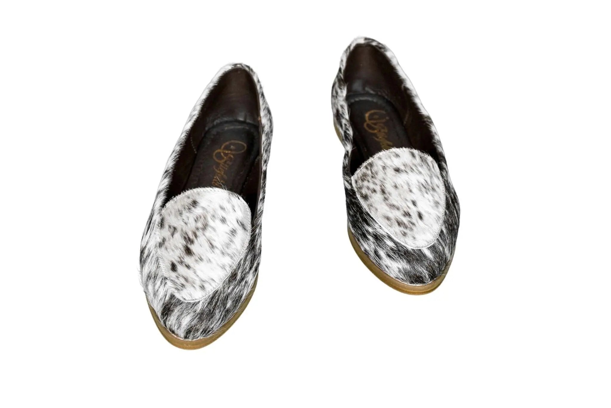 Gretta Cowhide Loafers – Hair-on Hide Almond Toe Western Loafers – Size 9