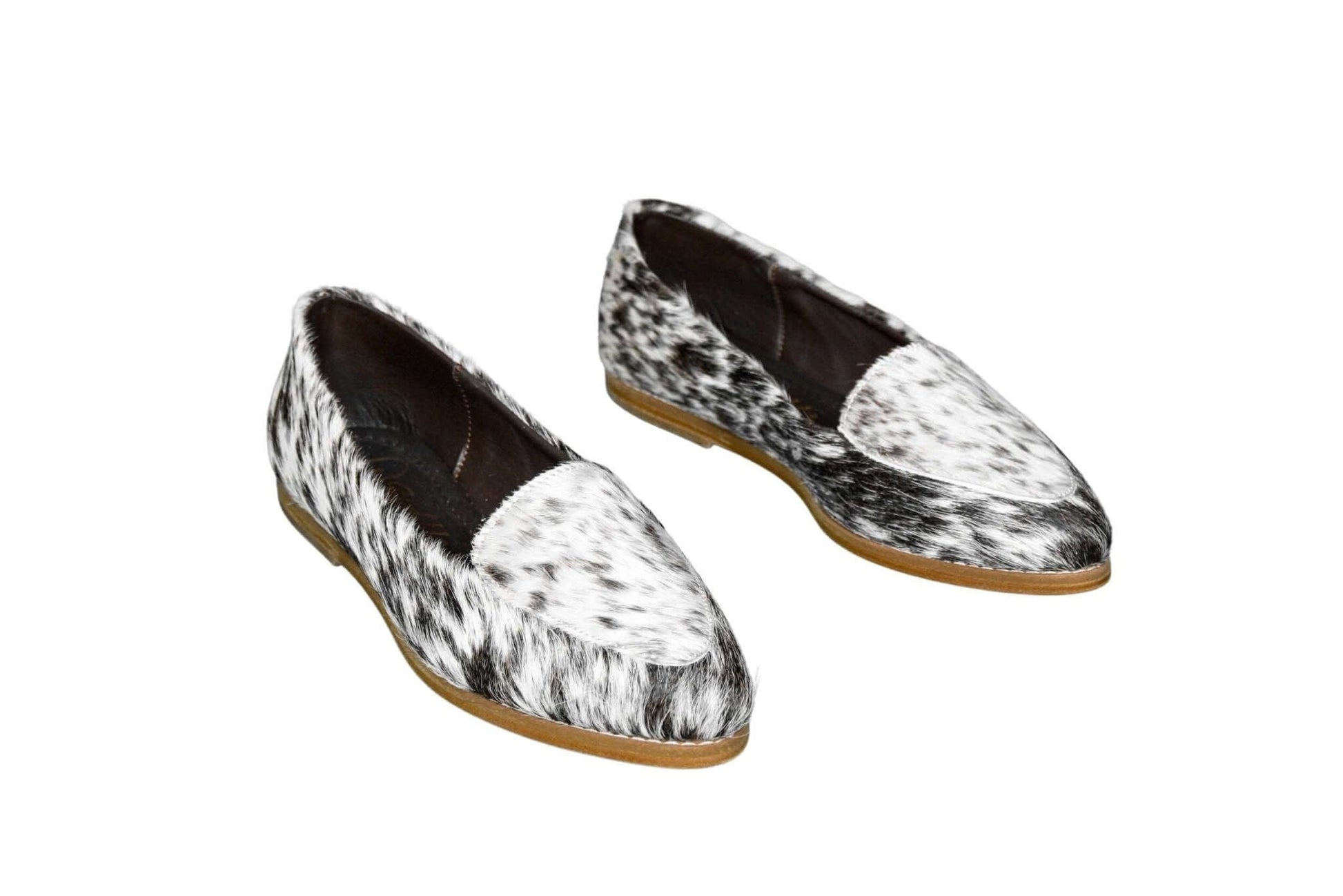 Gretta Cowhide Loafers – Hair-on Hide Almond Toe Western Loafers – Size 9