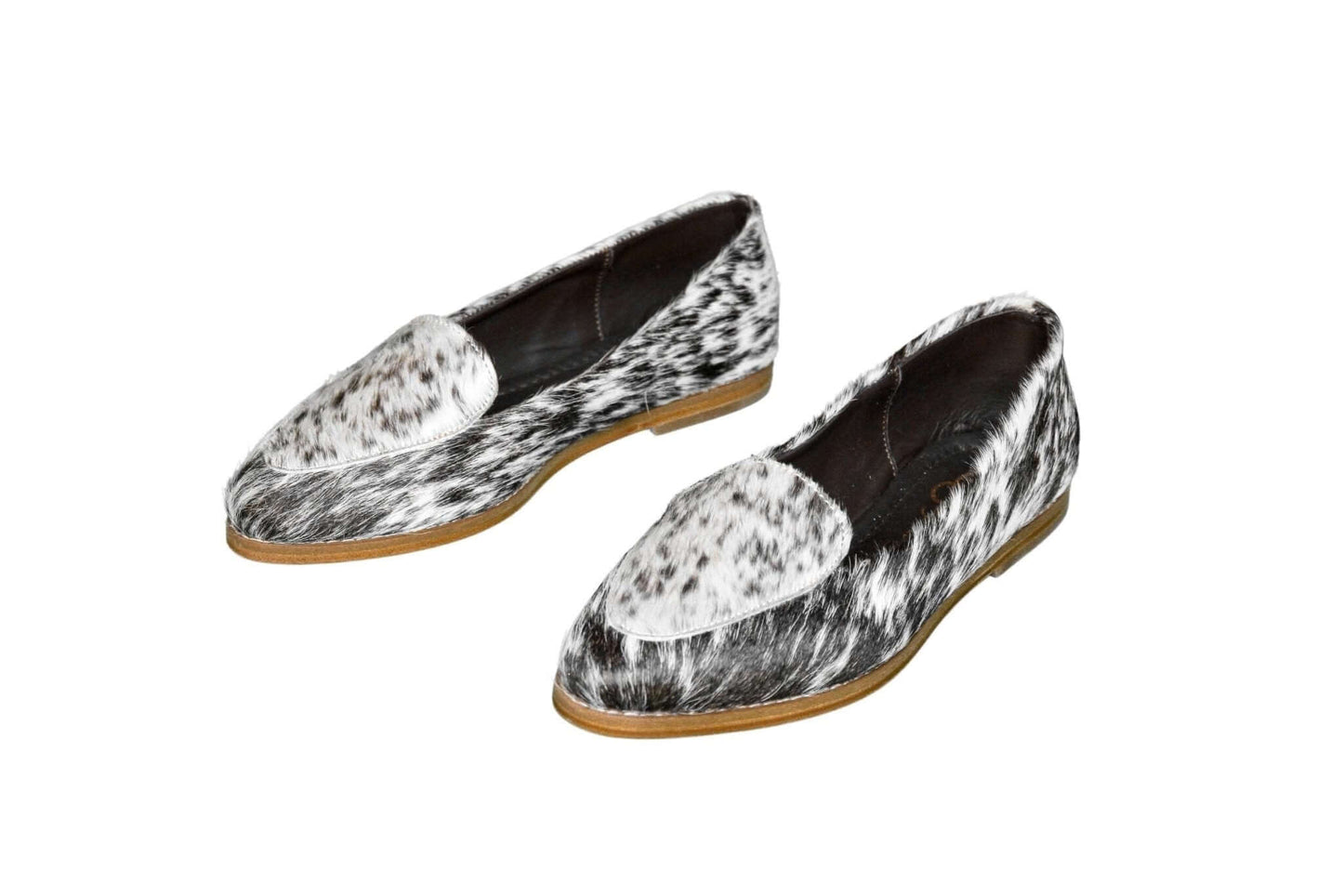 Gretta Cowhide Loafers – Hair-on Hide Almond Toe Western Loafers – Size 9