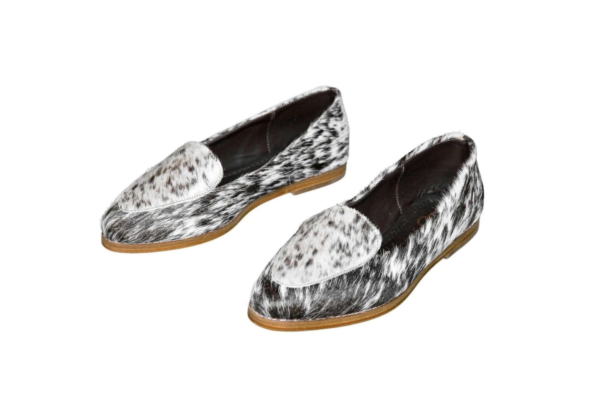 Gretta Cowhide Loafers – Hair-on Hide Almond Toe Western Loafers – Size 9