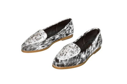 Gretta Cowhide Loafers – Hair-on Hide Almond Toe Western Loafers – Size 9