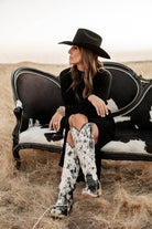 Lorraine Cowhide Tall Boots – Hair-on Hide Presale – Handmade Western Boots for Women