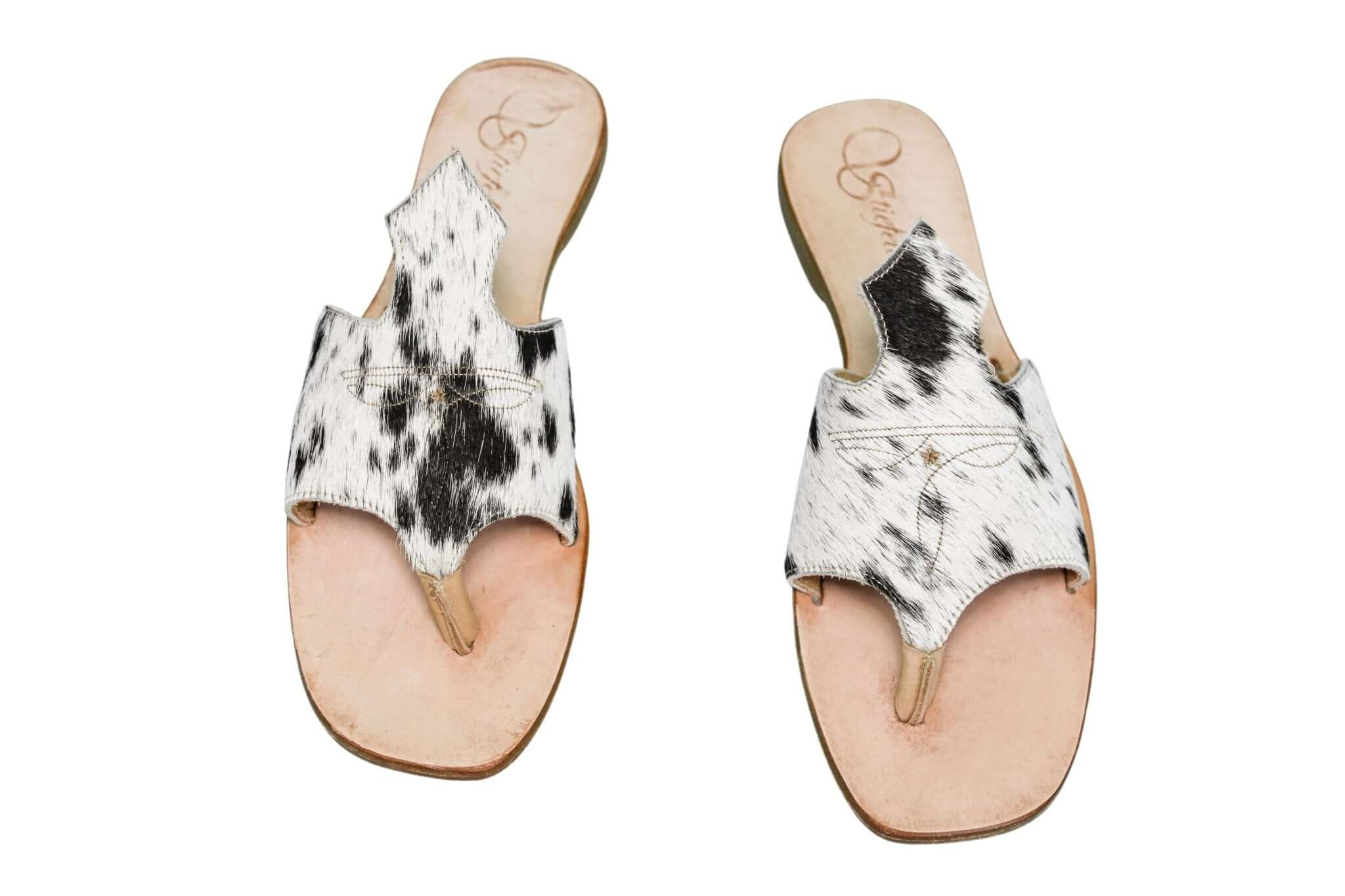 Handmade Western cowhide flip flops for women – size 10