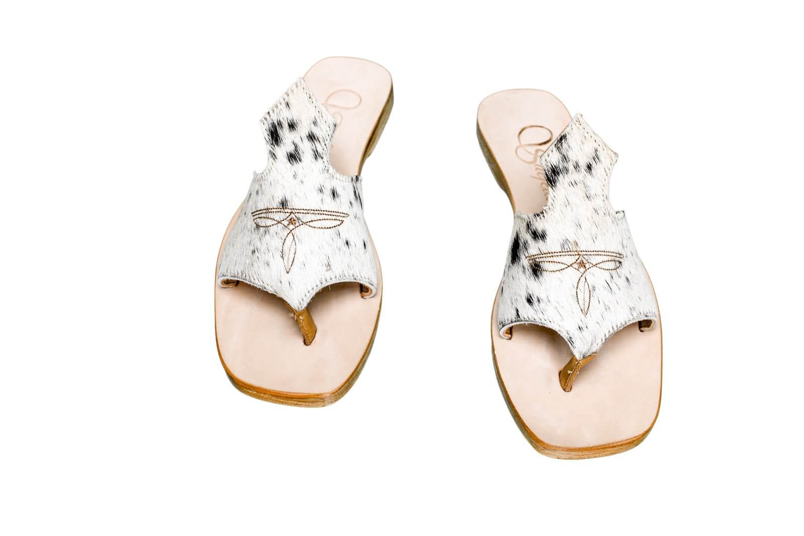 Handmade Western cowhide flip flops for women – size 8