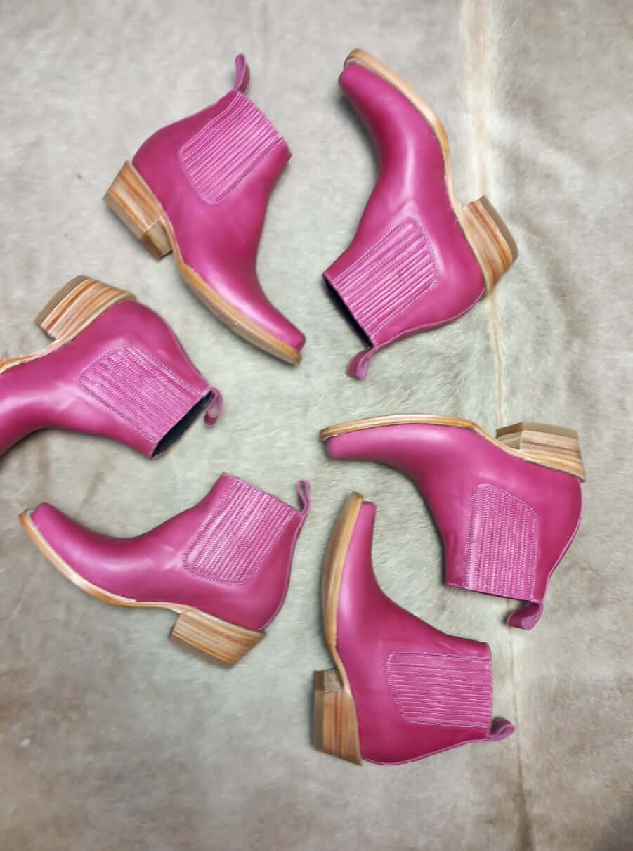 Pink cowhide booties snip toe