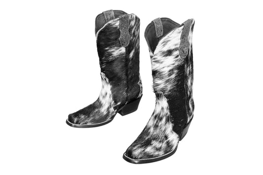 Carmen Tall Cowhide Boots – Hair-on Hide – Size 7 – Handmade Western Boots for Women