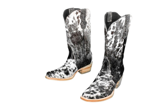 Carmen Tall Cowhide Boots – Hair-on Hide – Size 8 – Handmade Western Boots for Women