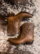 Loretta Brown Leather Boots – Short Western Boots with Decorative Hardware