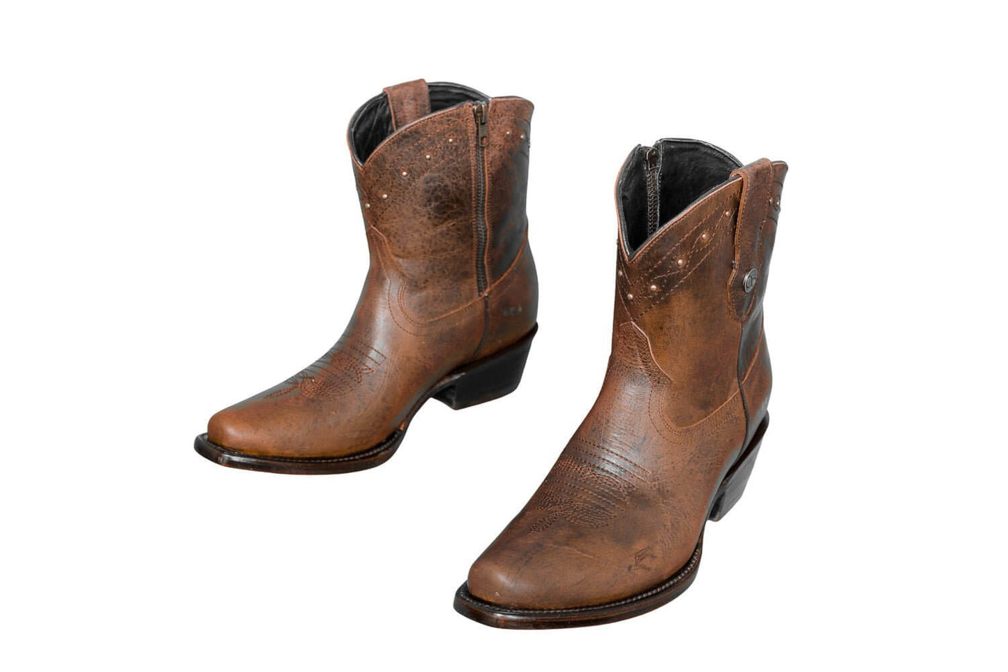 Loretta Brown Leather Boots – Short Western Boots with Decorative Hardware