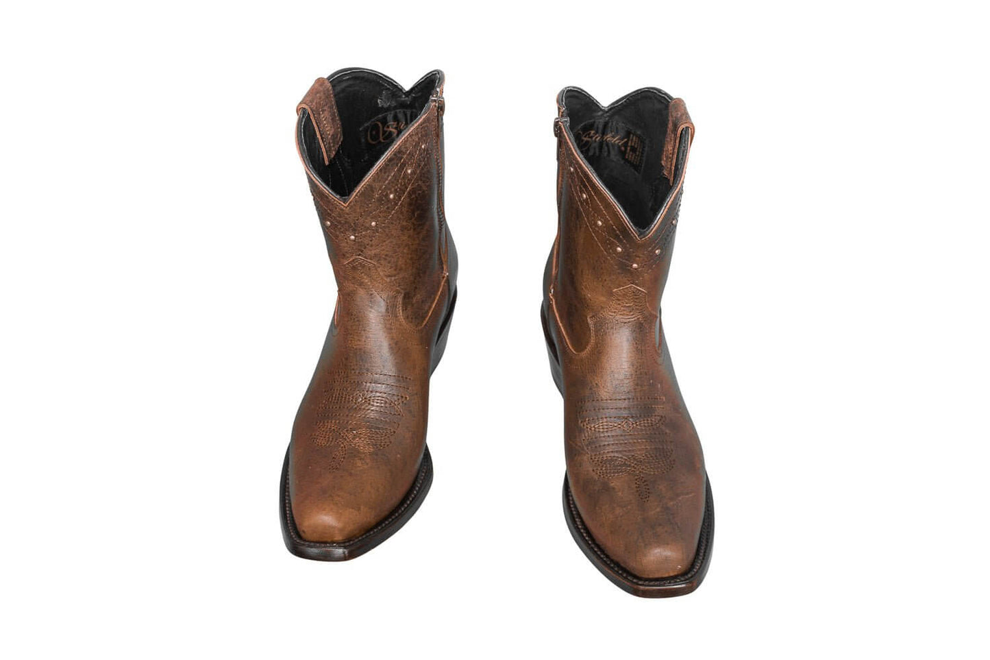 Loretta Brown Leather Boots – Short Western Boots with Decorative Hardware