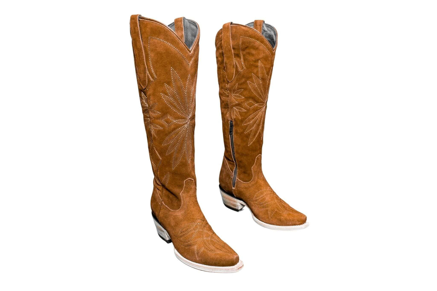 Lorraine Suede Cowgirl Boots – Brown Camel Leather – Western Tall Boots for Women