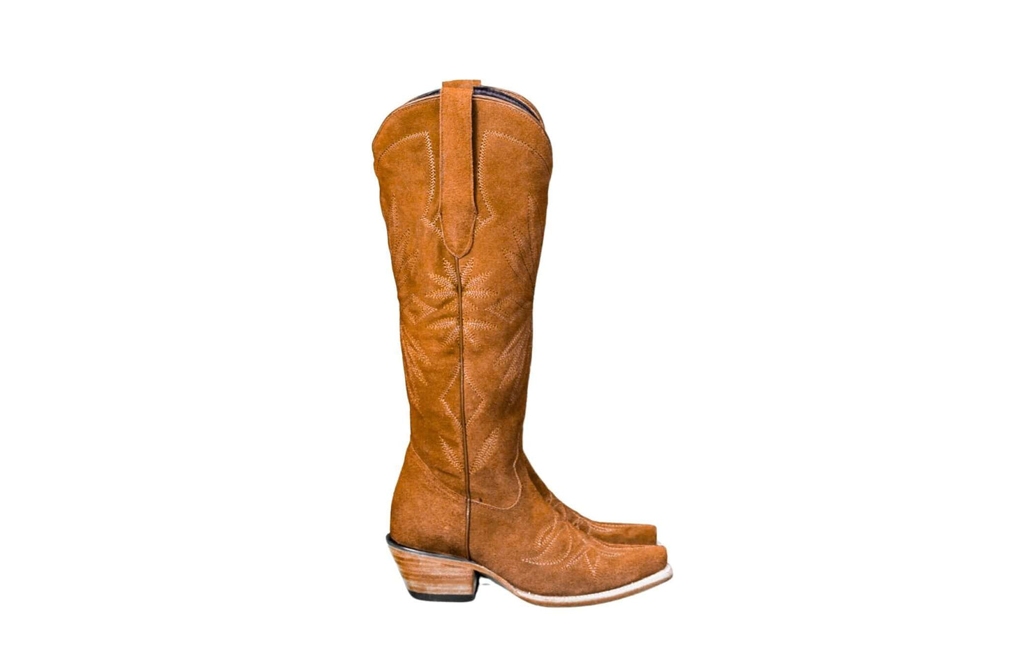 Lorraine Suede Cowgirl Boots – Brown Camel Leather – Western Tall Boots for Women