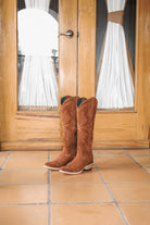 Lorraine Suede Cowgirl Boots – Brown Camel Leather – Western Tall Boots for Women