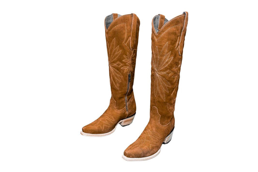 Lorraine Suede Cowgirl Boots – Brown Camel Leather – Western Tall Boots for Women