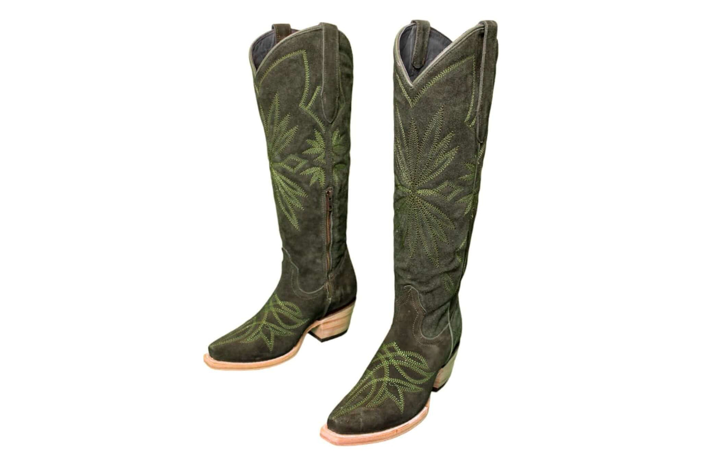 Lorraine Suede Tall Boots – Olive Green – Handmade Western Boots
