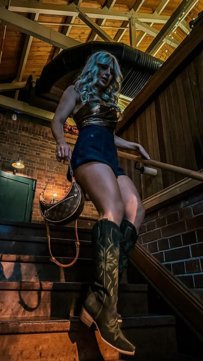 Lorraine Suede Tall Boots – Olive Green – Handmade Western Boots