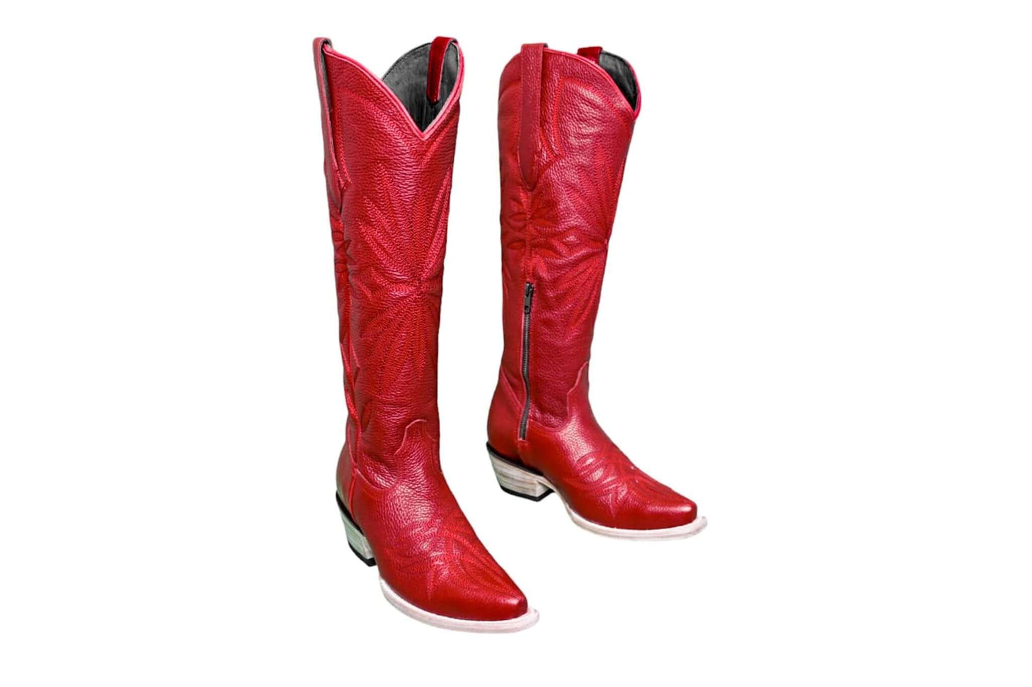 Lorraine Tall Leather Boots – Red Full Grain – Western Handmade Boot