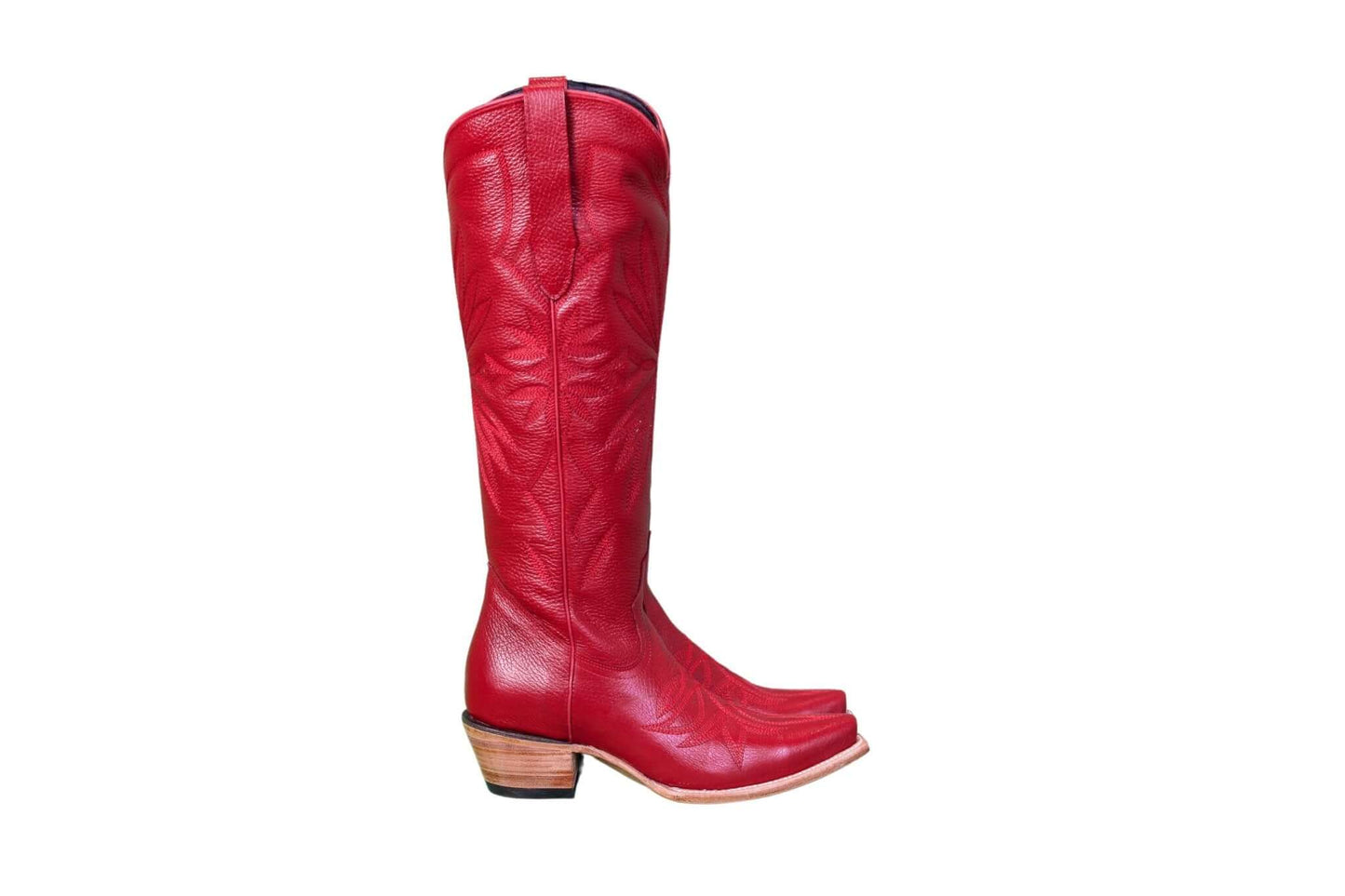 Lorraine Tall Leather Boots – Red Full Grain – Western Handmade Boot