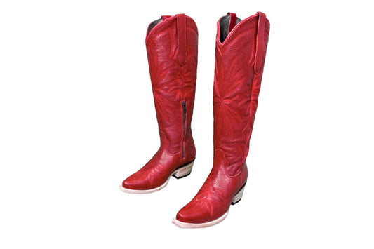 Lorraine Tall Leather Boots – Red Full Grain – Western Handmade Boot