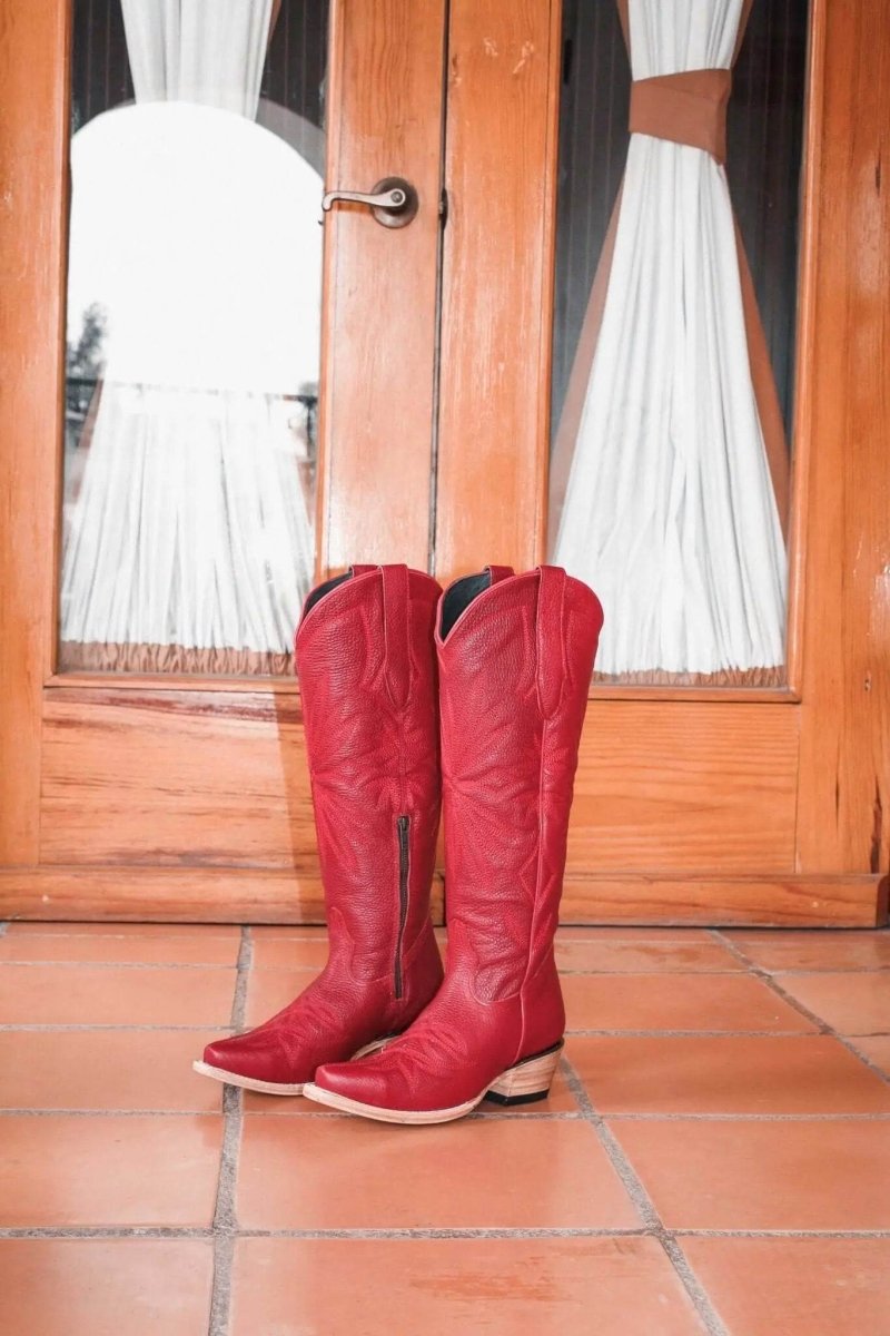 Lorraine Tall Leather Boots – Red Full Grain – Western Handmade Boot