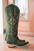 Lorraine Suede Tall Boots – Olive Green – Handmade Western Boots