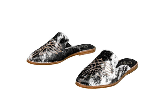 Abby Cowhide Mules – Hair-on Hide – Size 5 – Side View