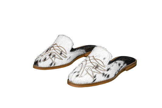 Abby Cowhide Mules – Hair-on Hide – Size 5 – Side View