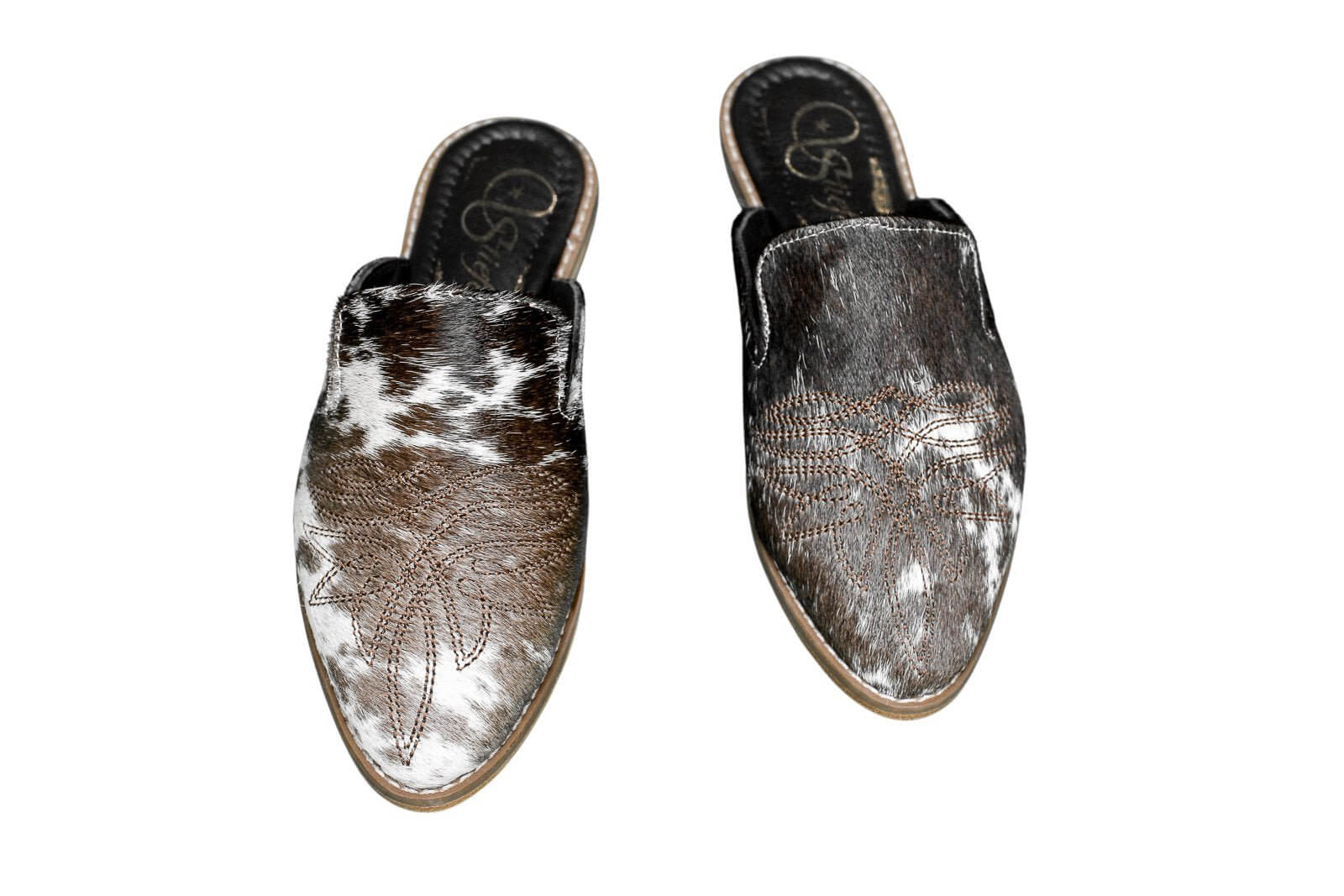 Abby Cowhide Mules – Hair-on Hide – Size 5 – Side View