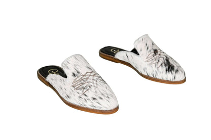 Abby Cowhide Mules – Hair-on Hide – Size 6 – Side View