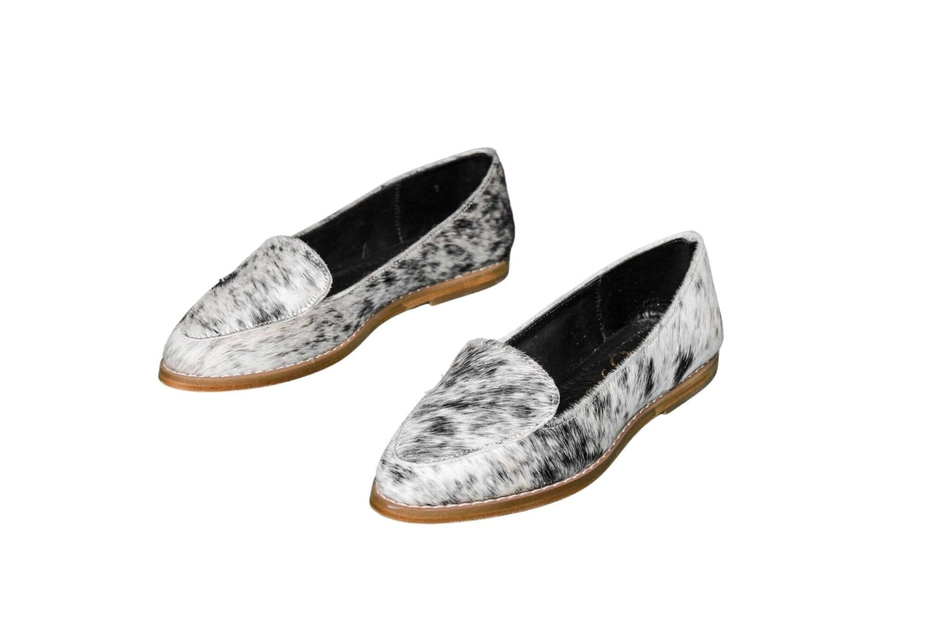 Gretta Cowhide Loafers – Hair-on Hide Almond Toe Western Loafers – Size 5