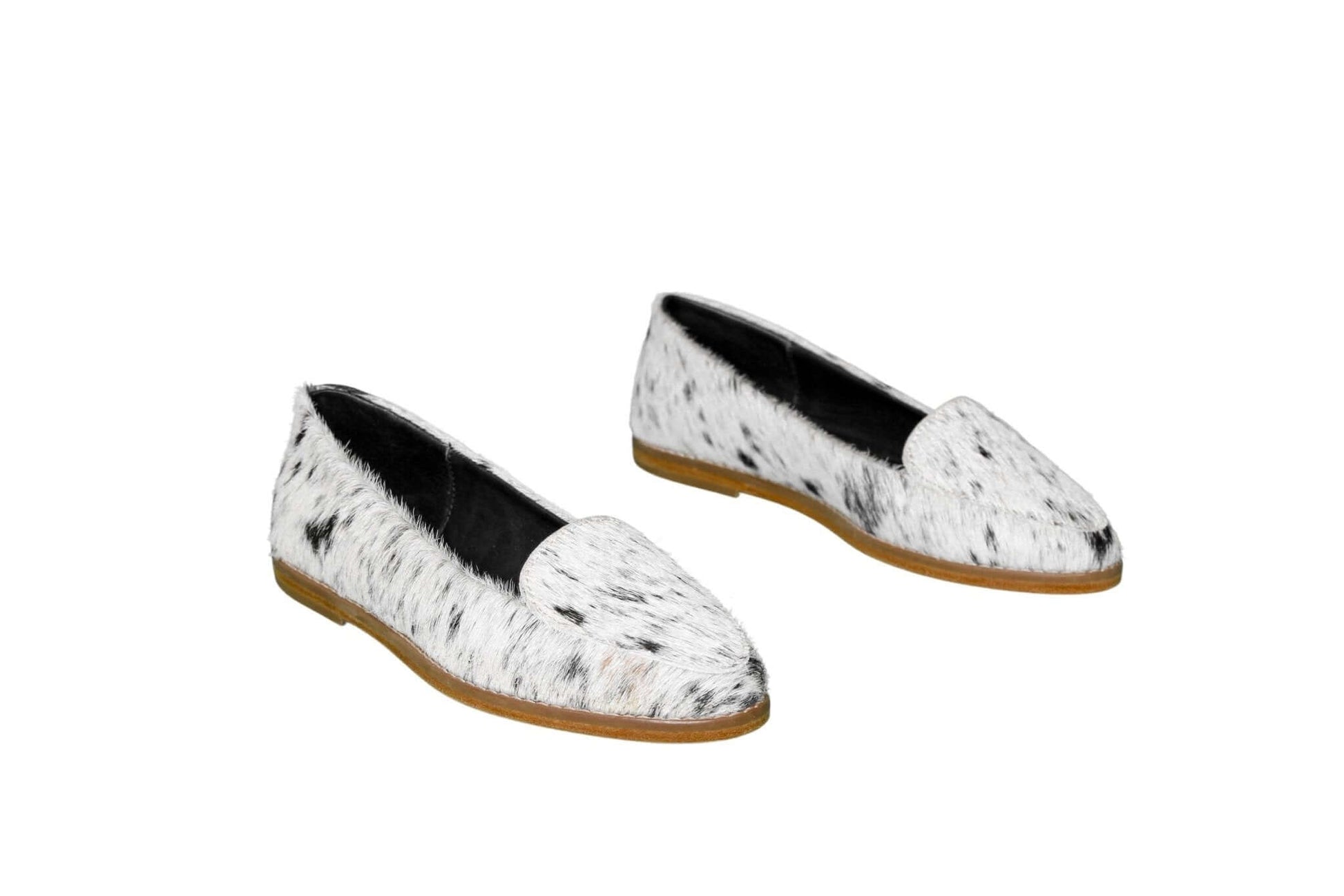 Gretta Cowhide Loafers – Hair-on Hide Almond Toe Western Loafers – Size 6