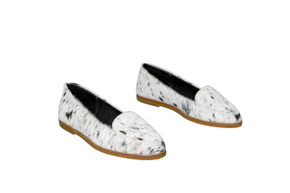 Gretta Cowhide Loafers – Hair-on Hide Almond Toe Western Loafers – Size 6
