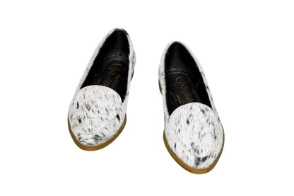 Gretta Cowhide Loafers – Hair-on Hide Almond Toe Western Loafers – Size 6