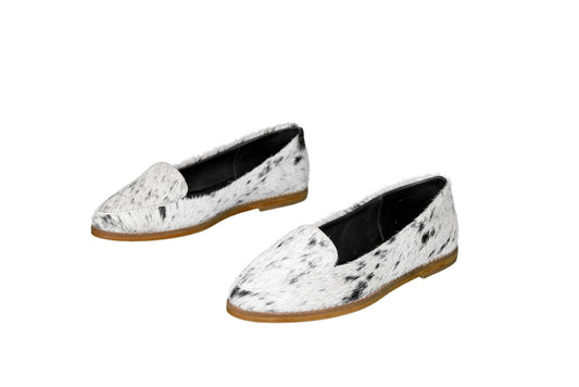 Gretta Cowhide Loafers – Hair-on Hide Almond Toe Western Loafers – Size 6