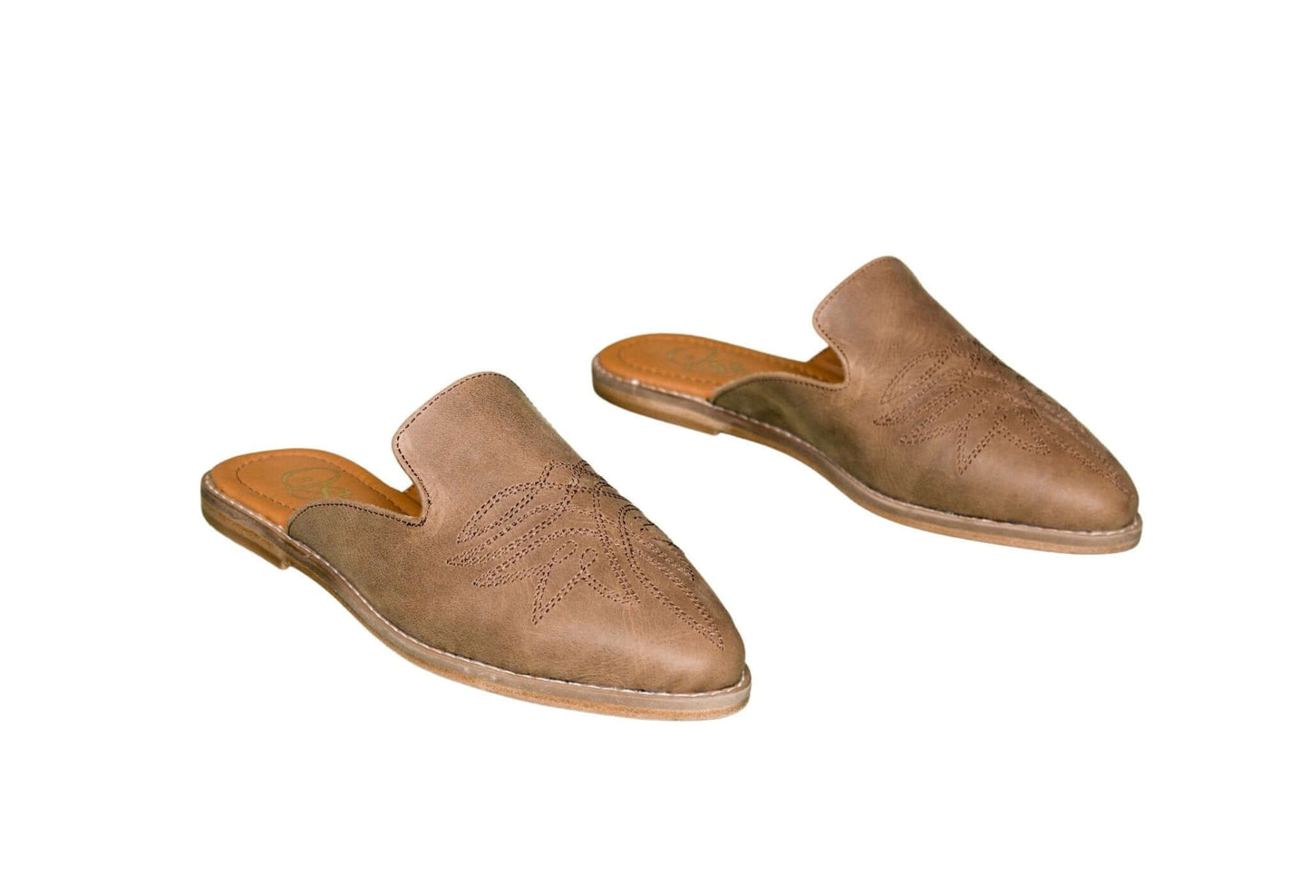 Abby Cowhide Mules – Brown Leather – Western Stitch Detail